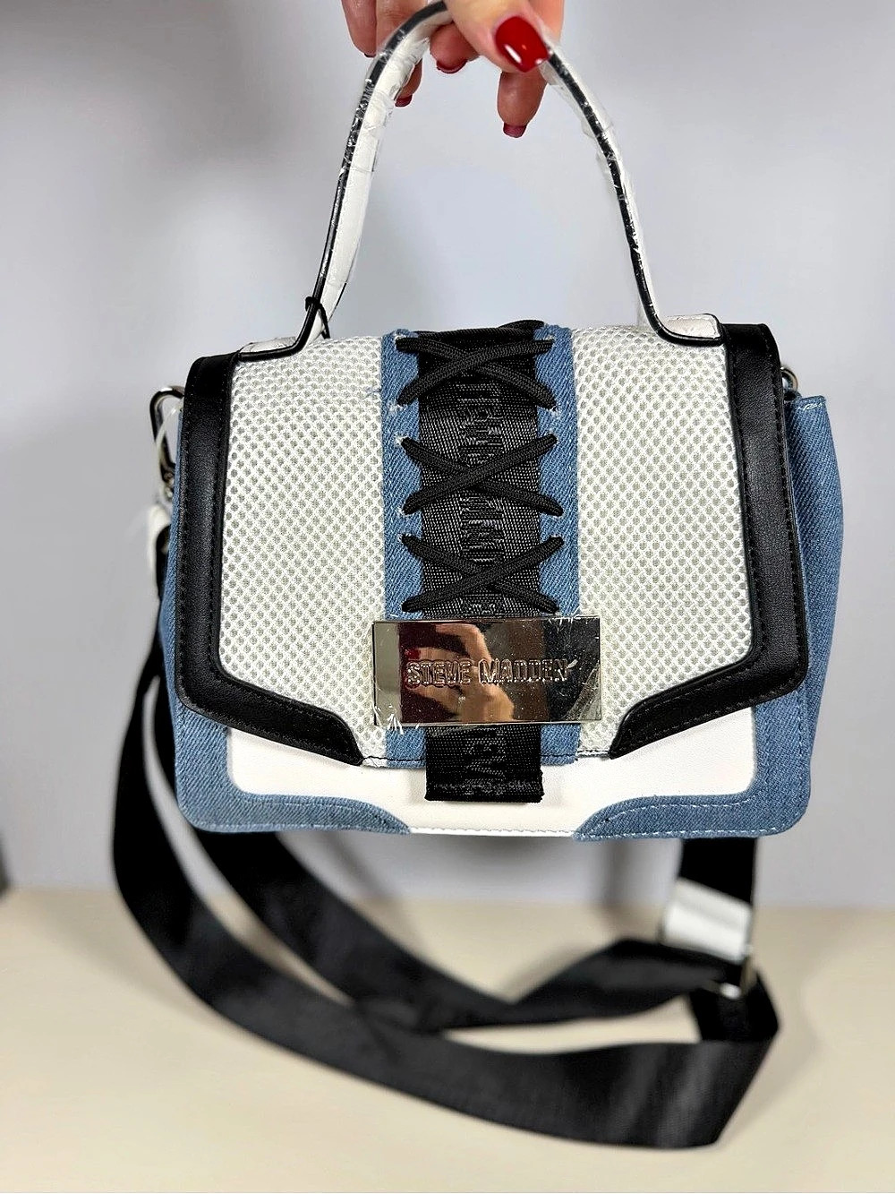 Steve Madden Diego Crossbody Bag Blue & White NWT